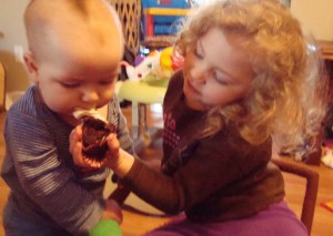 Sharing their cupcakes