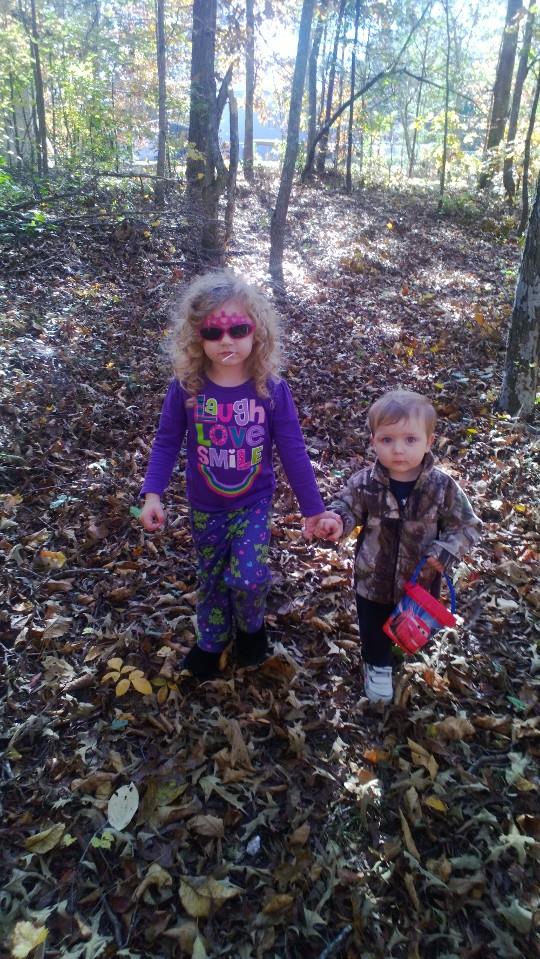 Walking in the woods with Mommy